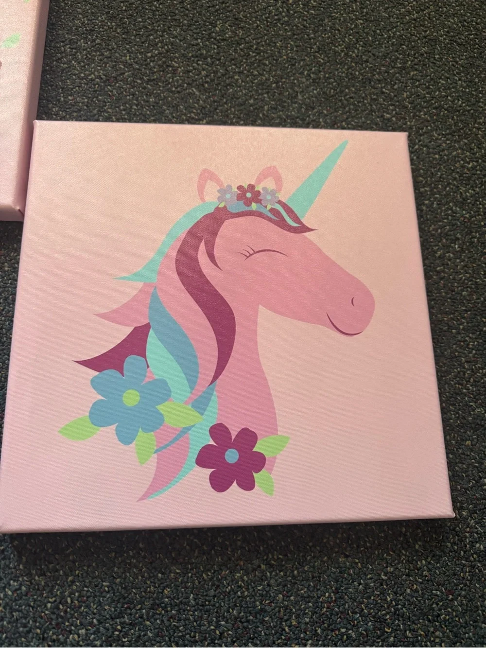 Pink Unicorn Wall Art Trio - Magical Floral Canvases